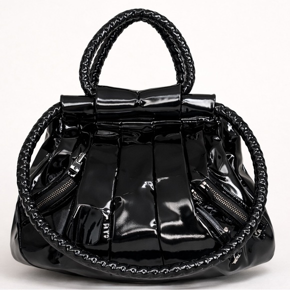 Christian Louboutin Handbags - Christian Louboutin Loubette Black Patent Kisslock Satchel Rare